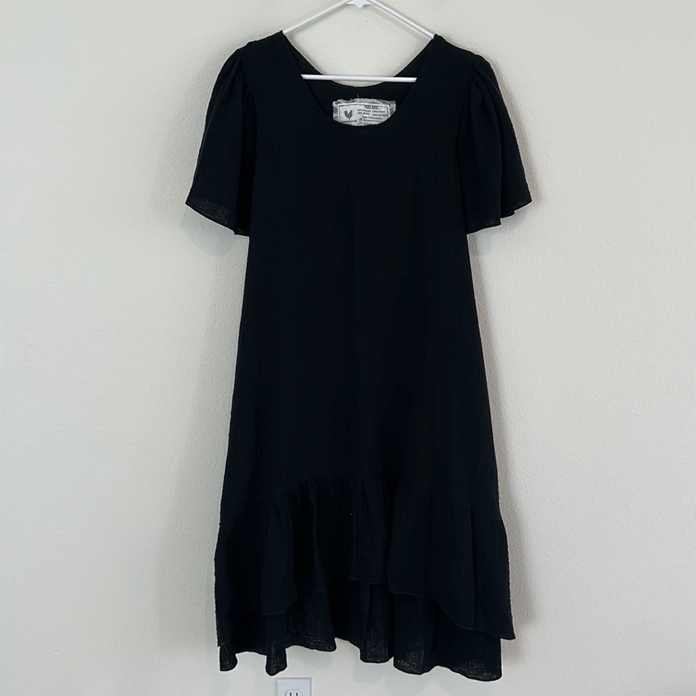 Farmhouse Frocks Gauzy Legenlook Midi Black Dress